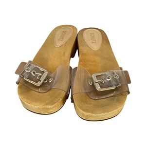SCHUTZ Y2K Clear Wooden Buckle Sandals Women’s size 37 1/2 ( US 7.5) Studded